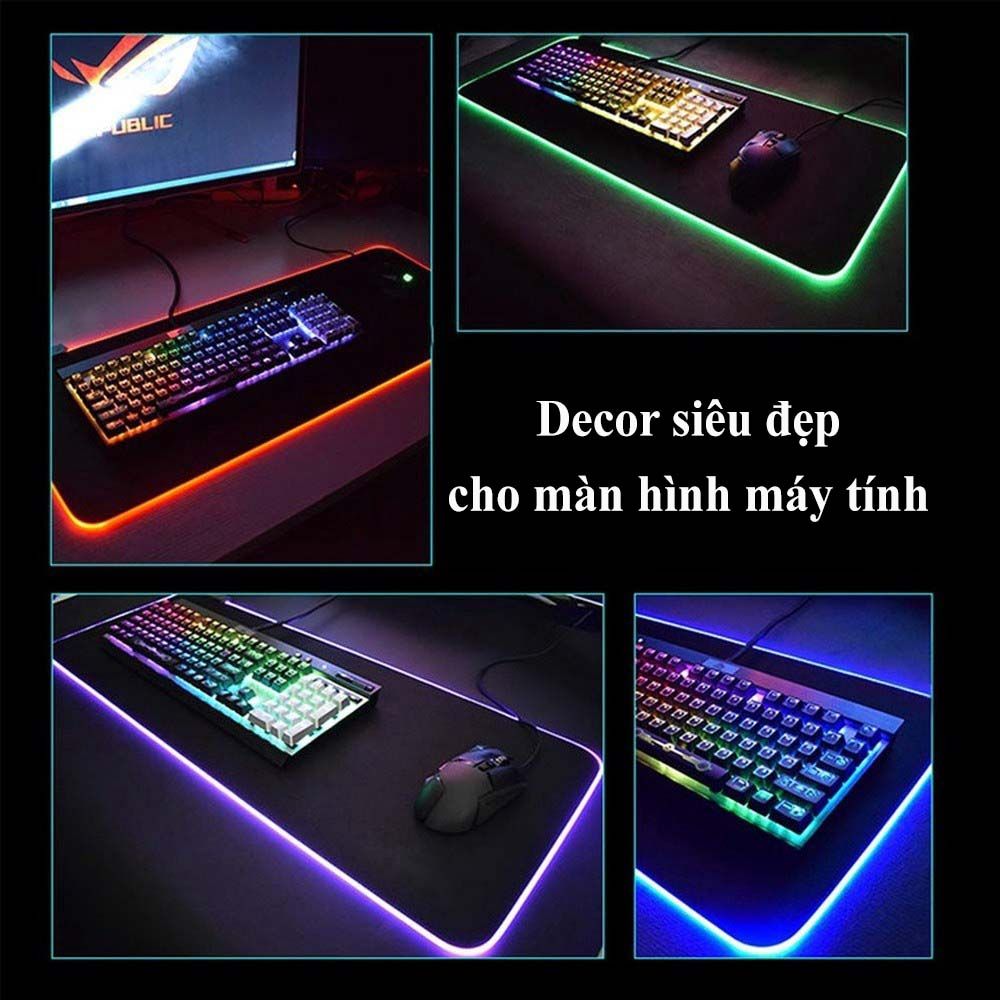 Lót chuột lót bàn phím máy tính văn phòng chơi game bàn di chuột đa kích thước có đèn led đa sắc RGB miếng lót chuột đa chức năng