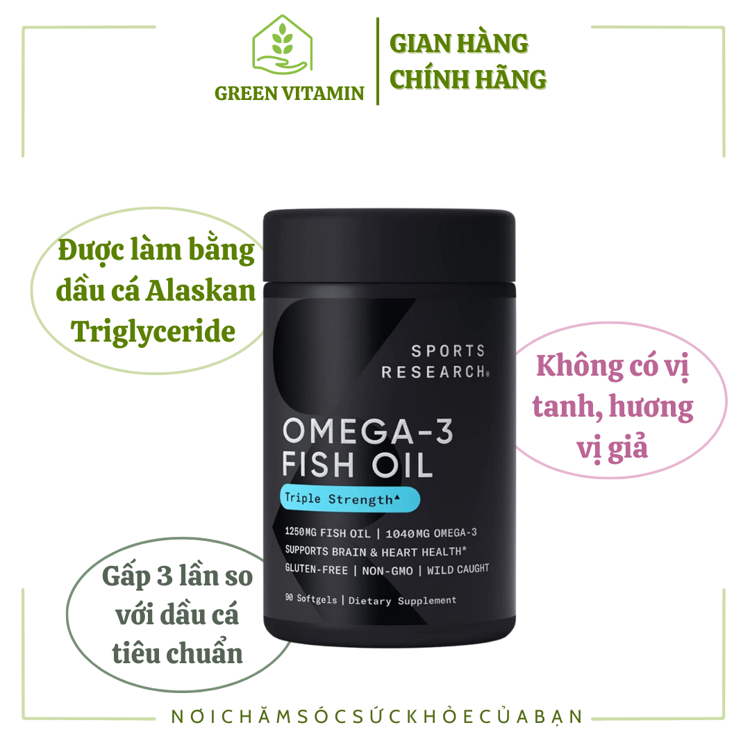 Sports Research Triple Strength Omega-3 Fish Oil - Viên uống dầu cá hỗ trợ sức khỏe tim mạch, não và hệ miễn dịch 90 viên