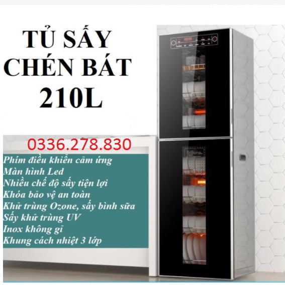 Máy sấy chén bát,tủ sấy bát dĩa 210 lít kháng khuẩn diệt khuẩn bảo hành 1 năm