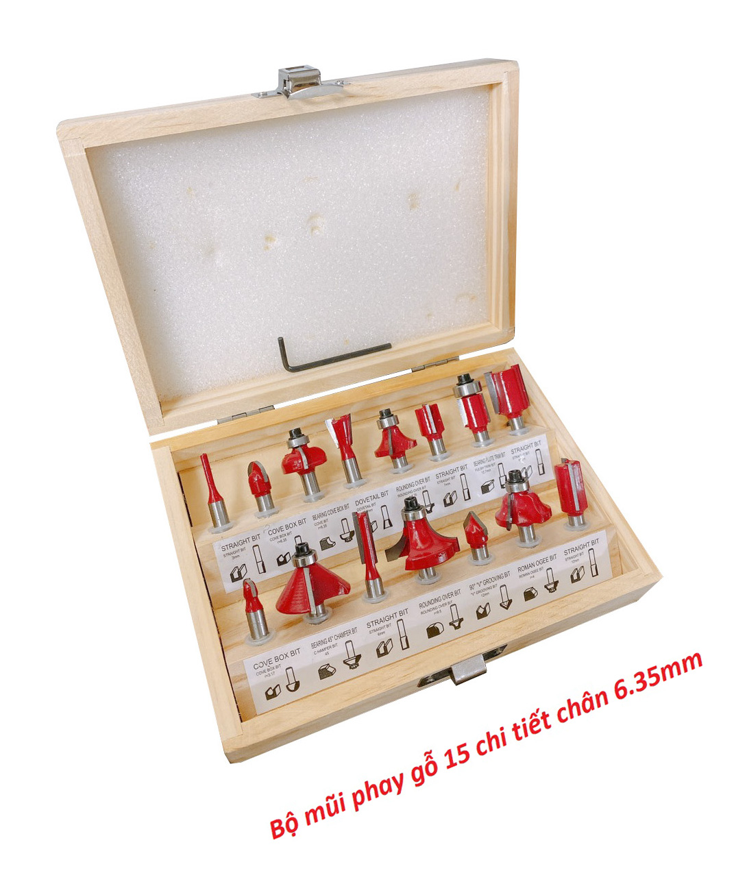 Bộ mũi phay gỗ 15 chi tiết 6,35mm - Bộ mũi soi gỗ 15 chi tiết - Bộ phay - Bộ mũi phay- Bộ mũi router cao cấp
