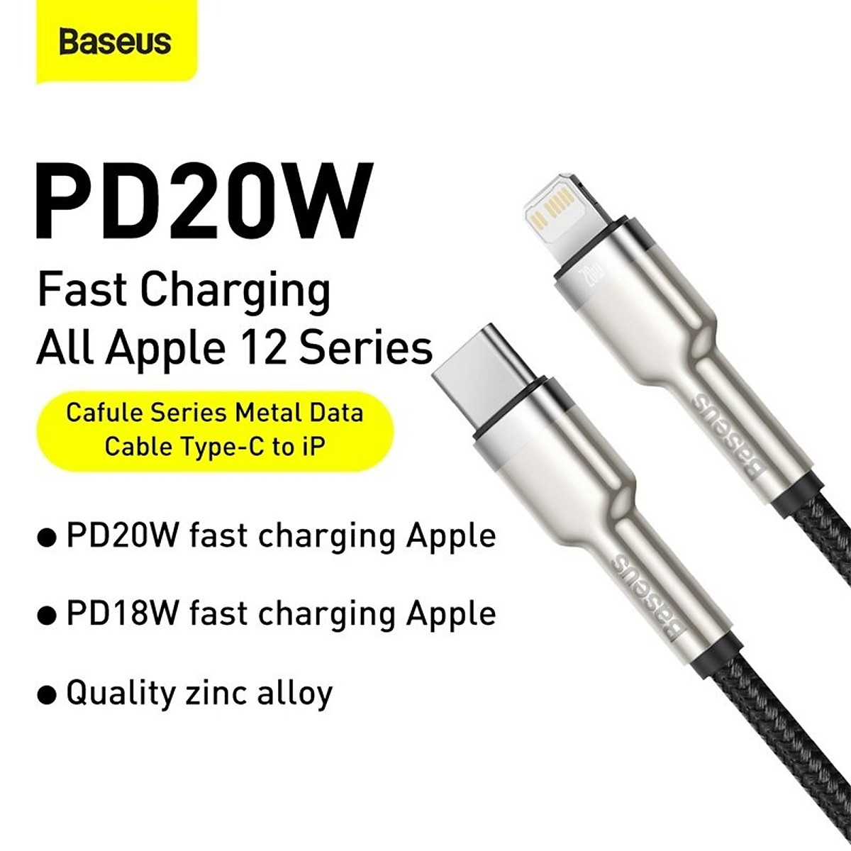Cáp sạc baseus cafule series metal data cable usb-c ra lightning pd 20w 1m