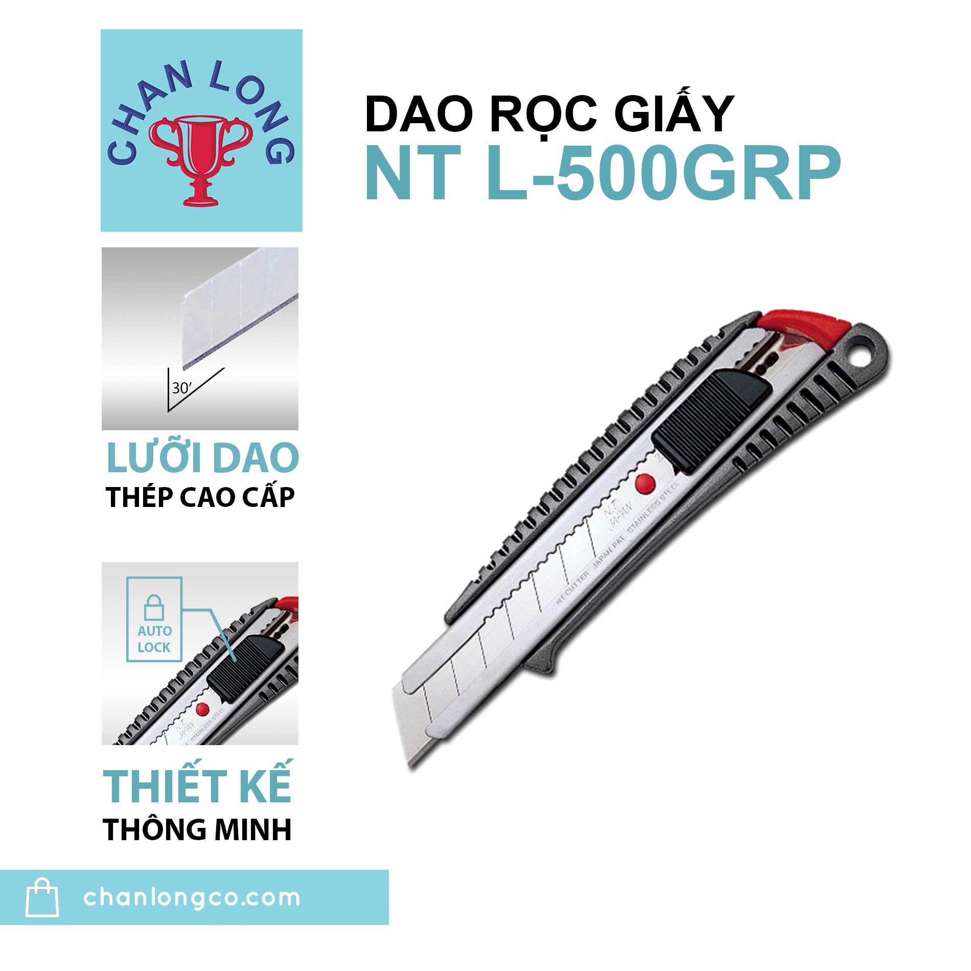 Dao cắt,dao rọc giấy chính hãng NT CUTTER L-500 GRP nhật bản thân kim loại metan,siêu bén,cắt da,cắt rập,decal,nhựa Vynil