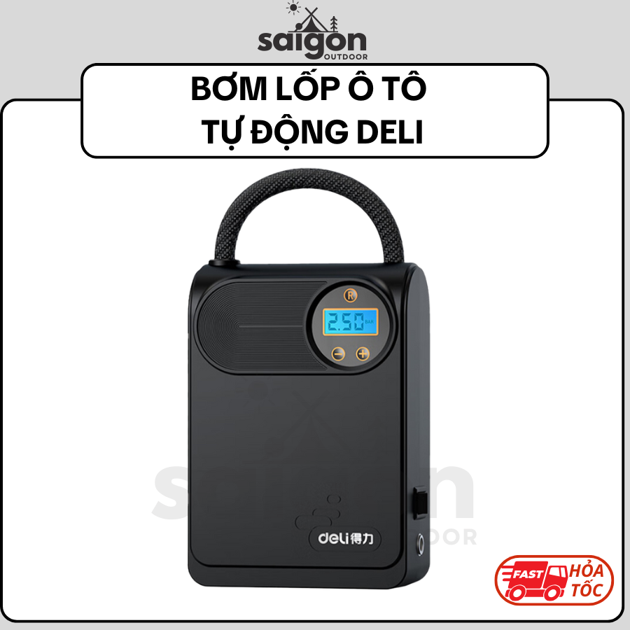 Deli 80W automatic car air tyre inflator pump speed 25L/min-12 months warranty Saigon motorcycle pump Outdoor Giá 715,000 Đồng*Miễn phí vận chuyển