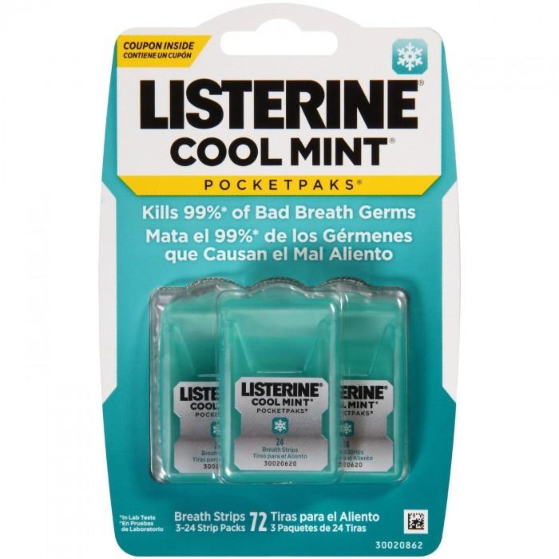 Vỉ 3 Hộp 72 Miếng ngậm thơm miệng Listerine cool mint - xanh dương
