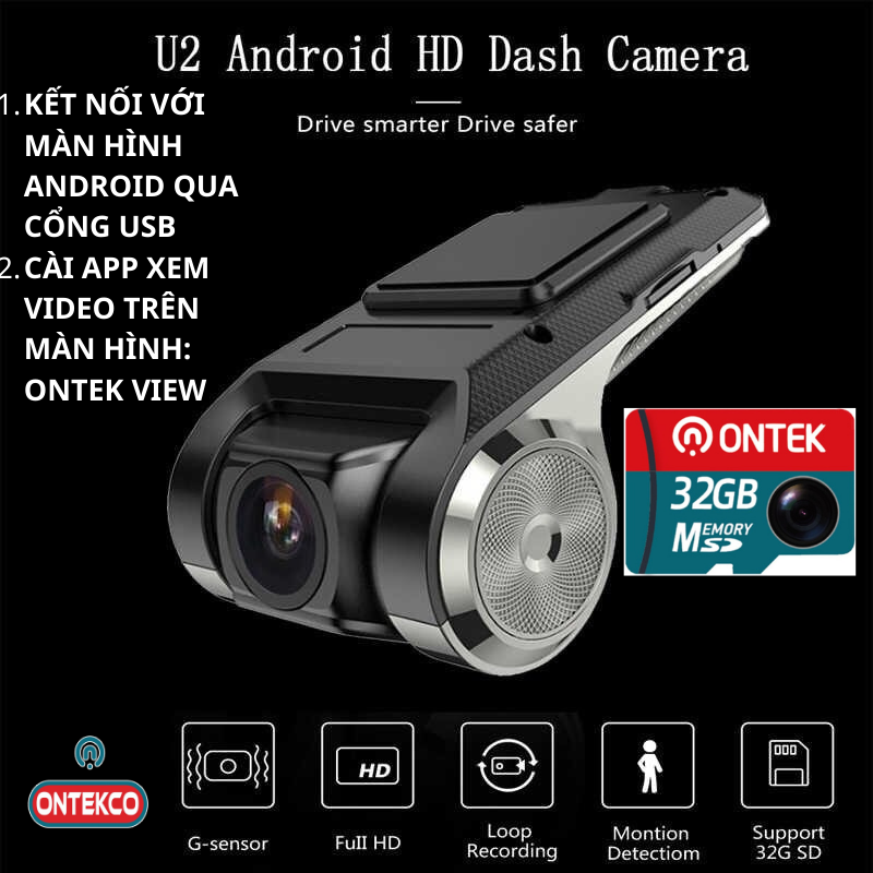Camera Hành Trình Ô Tô,Xe Hơi ONTEK U2 FULL HD 1080P siêu nét Tích Hợp Màn