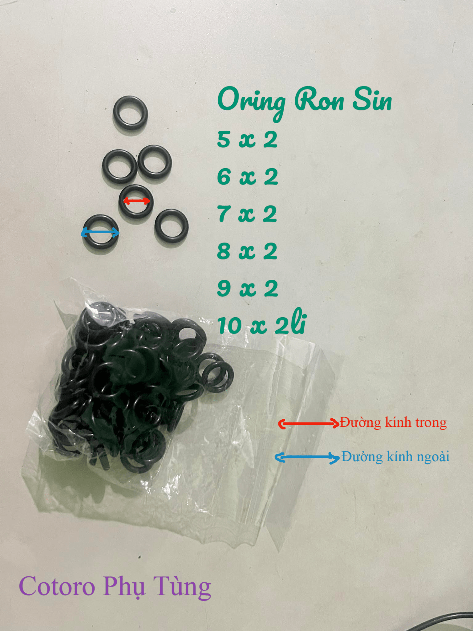 Ron sin cao su 5x2, 6x2, 7x2, 8x2, 9x2, 10x2 bịch 20 cọng