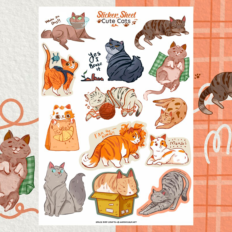 Sticker sheet cute cat - chuyên dán, trang trí sổ nhật kí, sổ tay | Bullet journal sticker - unim079