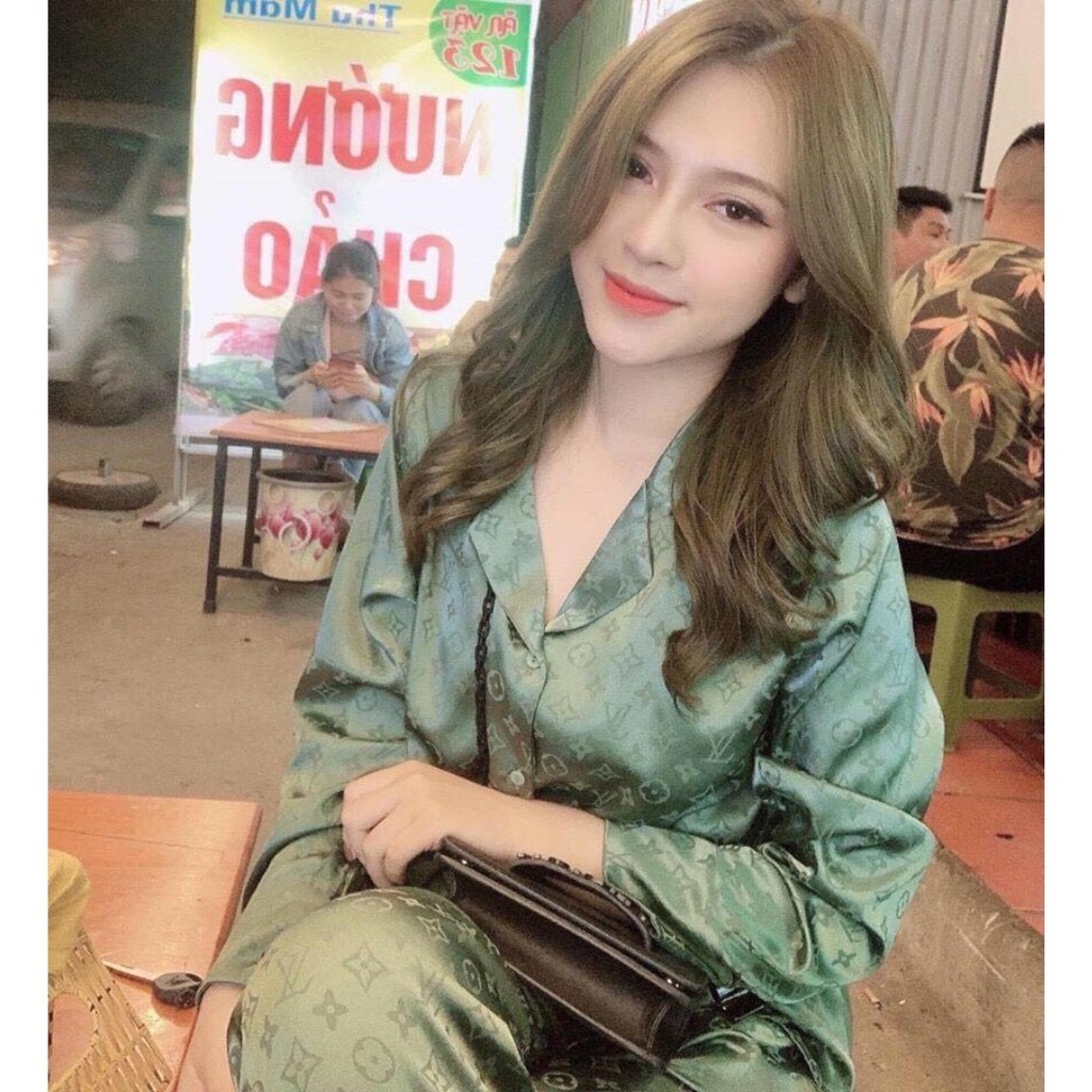 Bộ đồ ngủ pijama lụa gấm cao cấp áo tay dài-quần dài