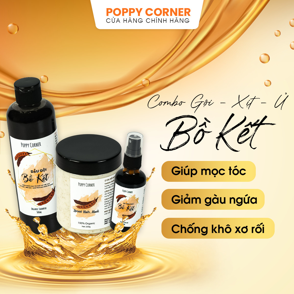 Dầu gội giảm gàu  kết cô đặc thảo dược thảo mộc bồ chống rụng thiên nhiên mọc tóc nhanh dài không hóa chất POPPY CORNER