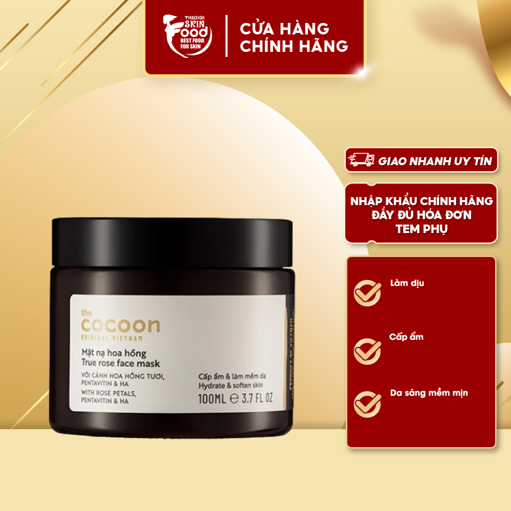 Mặt nạ rửa chiết xuất cánh hoa hồng tươi the cocoon true rose face mask