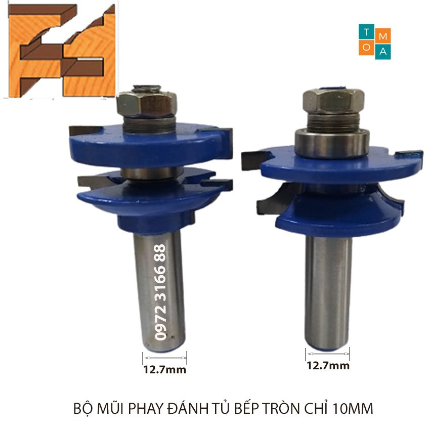 Mũi soi gỗ - bộ mũi phay gỗ đánh tủ bếp tròn chỉ 10mm cốt 12.7mm