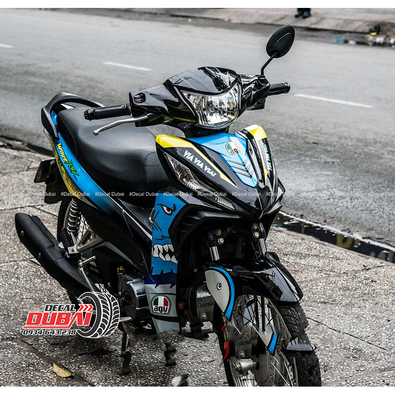 Tem Xe Wave RSX 2014 - 2019 Xanh Đen Cá Mập Via Via