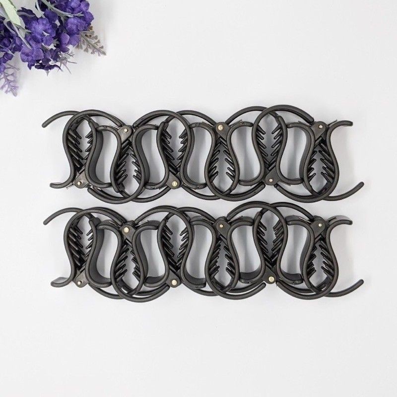Set 12 kẹp tóc càng cua 3 răng màu đen nhám phụ kiện 68