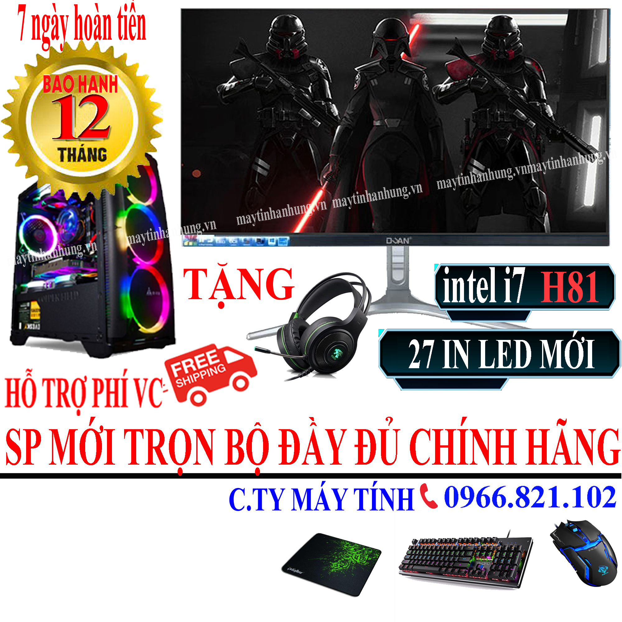 Bộ máy tính để bàn chơi game Maxsetting intel i7 màn 27 inch  MỚI FULL BOX  chuyên game cf, lol, fifa, pubg, gata 5, Genshin Impact ...game giả lập bh 12 tháng