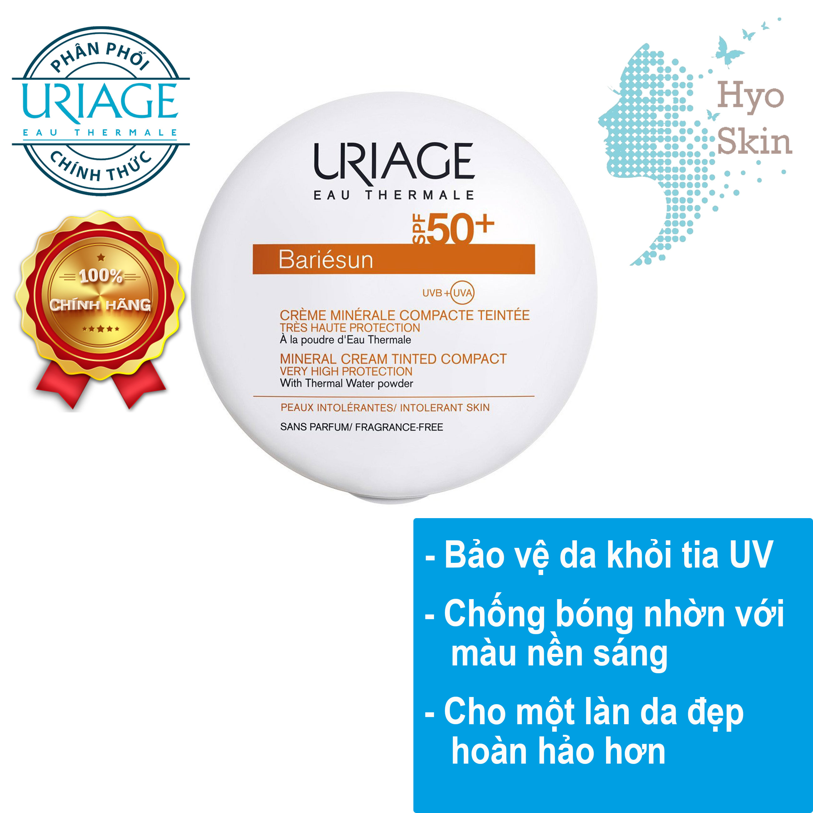 Kem phấn trang điểm chống nắng vật lý uriage bariesun creme minerale compacte teintee
