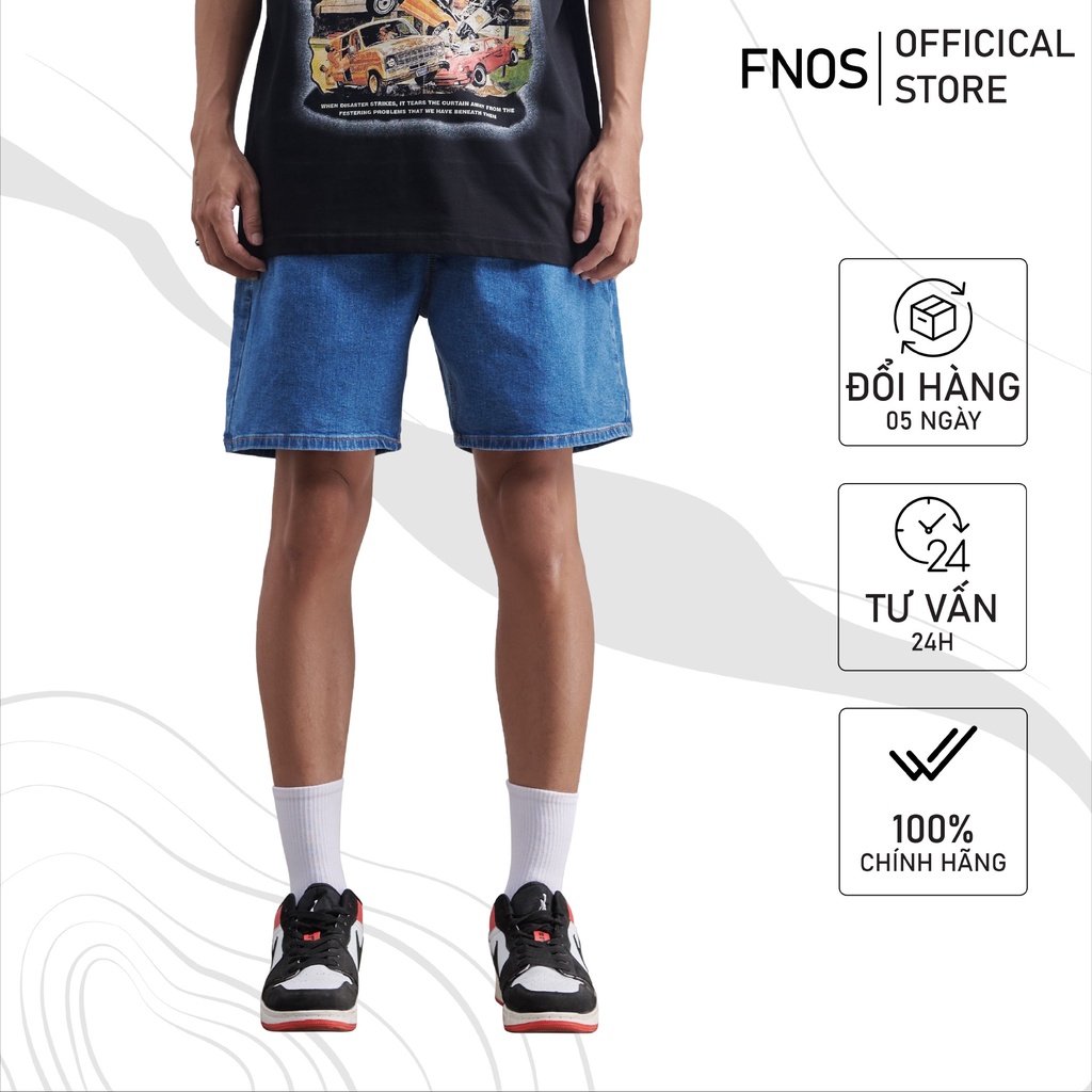 Quần short jean nam streetwear cao cấp FNOS SJ13 form ngắn ngang gối