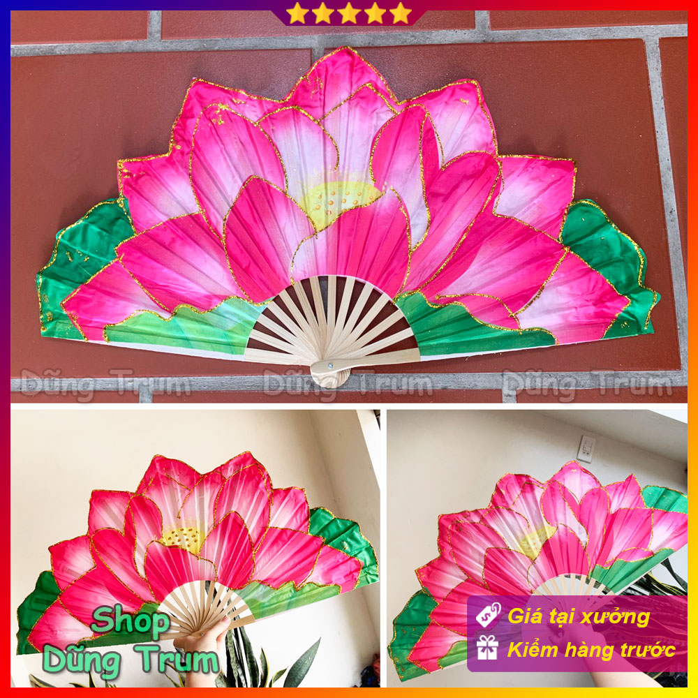 Quạt múa hoa sen viền phủ kim tuyến siêu đẹp