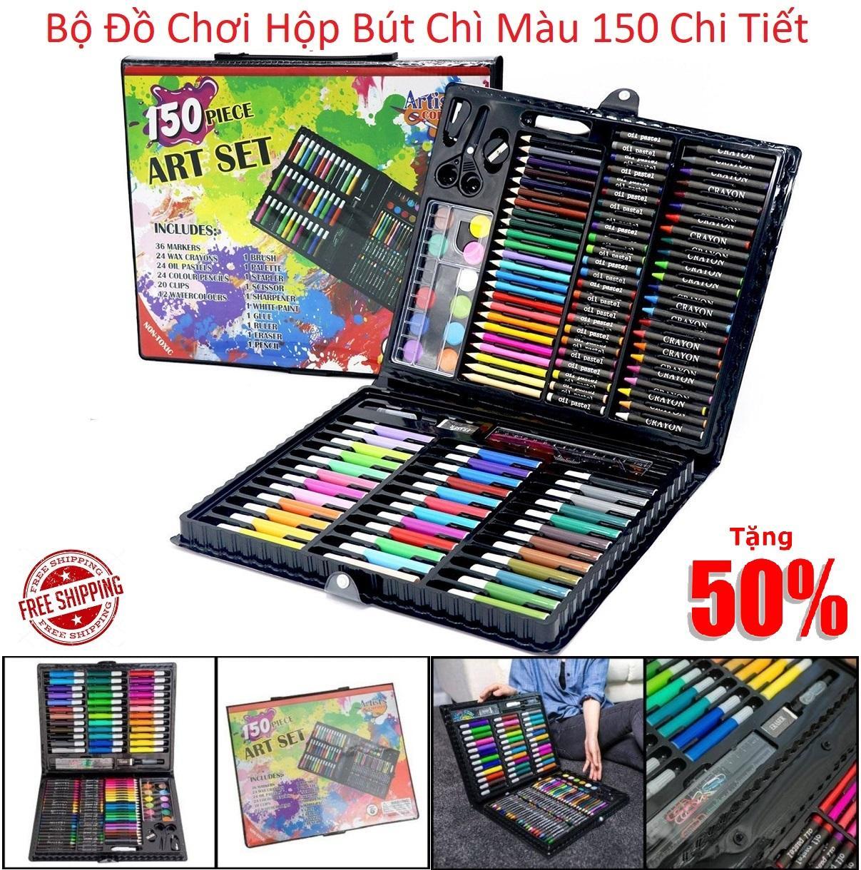 HỘP BÚT CHÌ MÀU ĐA NĂNG 150 CHI TIẾT- AN TOÀN SỨC KHỎE CHO BÉ - KHÔNG CHỨA HÓA CHẤT ĐỘC HẠI -THIẾT BỊ THỦ CÔNG CHO BÉ CÓ CHÌ MÀU DẠ MÀU GỌT KÉO MÙA NƯỚC TẨY KEO GIM GIẤY