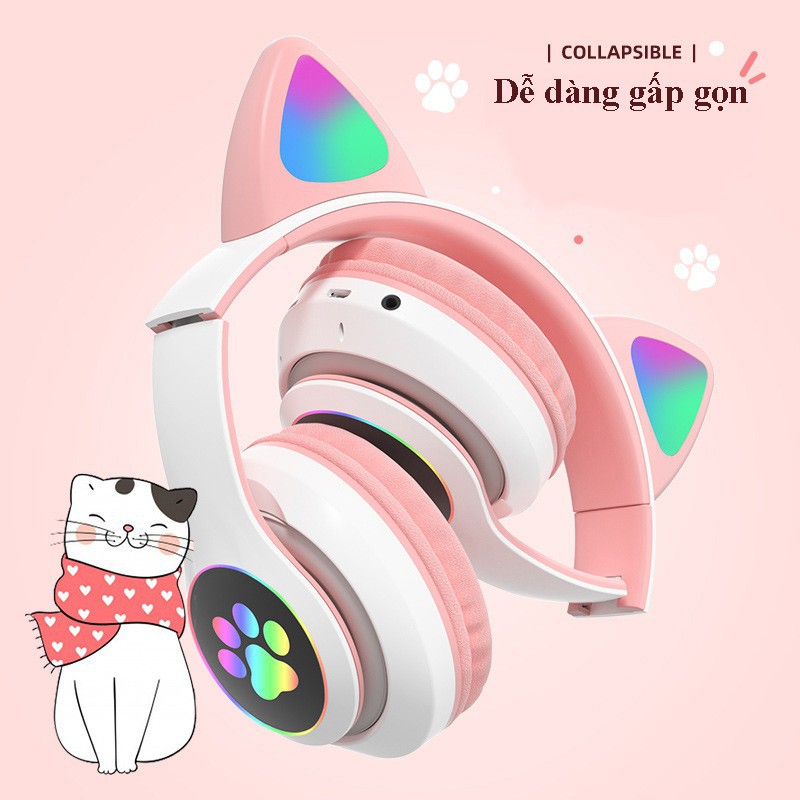 Tai nghe bluetooth stn-28 có led .tai nghe bluetooth chụp tai mèo stn 28 tai nghe chụp tai stn-28 / tai nghe bluetooth 5.0 mèo cute ..
