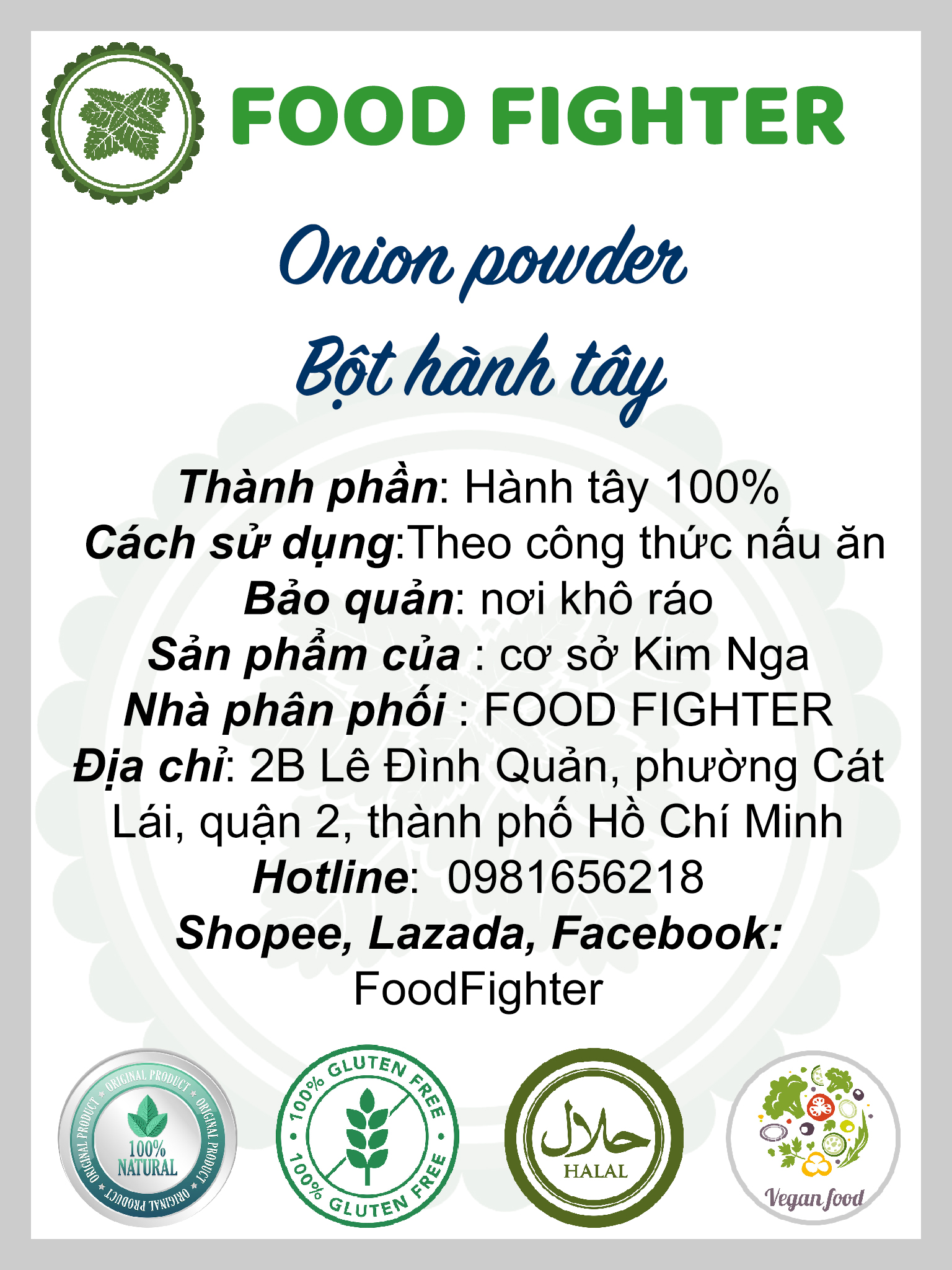 Bột hành tây ướp thịt thơm ngon siêu sạch- Onion powder - Hũ 120ml