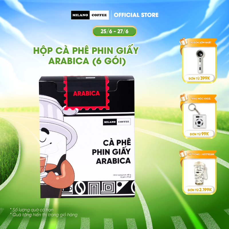 Cà phê phin giấy Arabica Milano Coffee - Hộp 6 gói x 10g