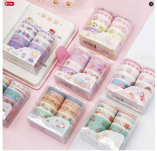 Hộp 10 cuộn băng dán washi tape mix mẫu cute dùng để trang trí sổ tay, nhật ký Journal, album