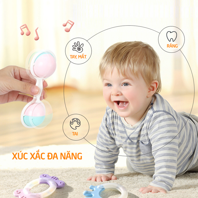 Bộ xúc xắc gặm nướu cho bé 8 món 2 in 1 vừa là xúc xắc vừa là gặm nướu