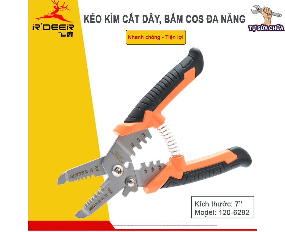 Kìm cắt dây đa năng  3 trong 1 Rdeer 120-6282 tuốt dây cắt cáp uốn dây, được chế tạo bằng thép CR-V, có độ cứng cao
