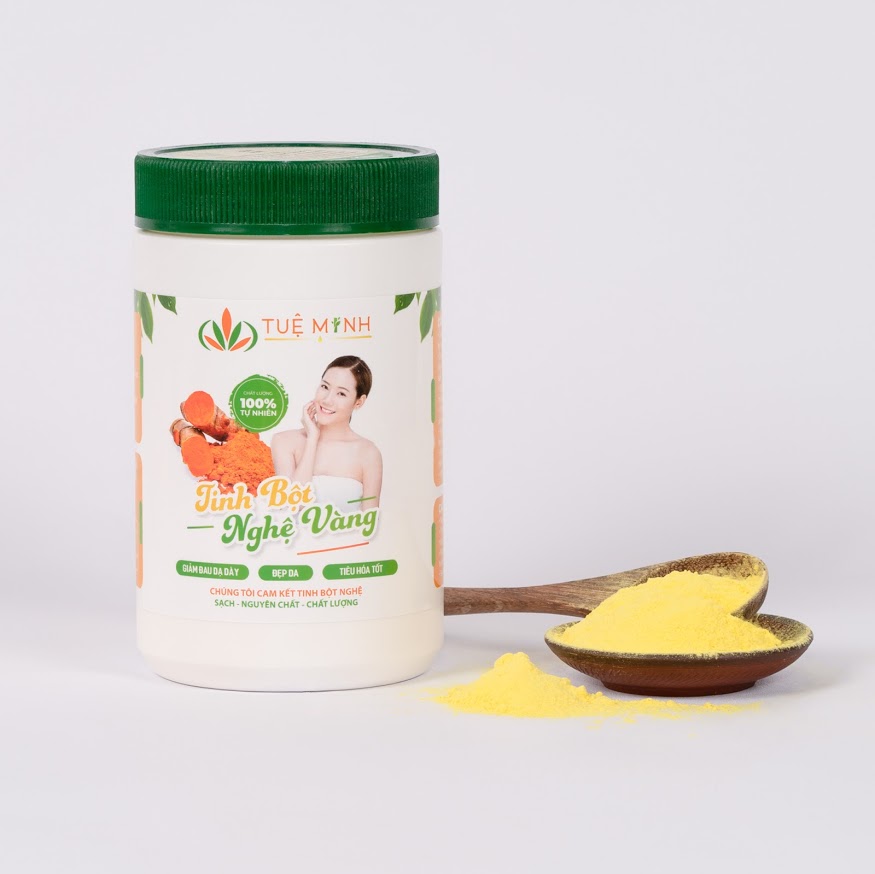 Tinh bột nghệ vàng Tuệ Minh nguyên chất, có tem, giấy VSATTP, Đóng Hộp Màng Nhôm như hình (1 hộp = 500gr)