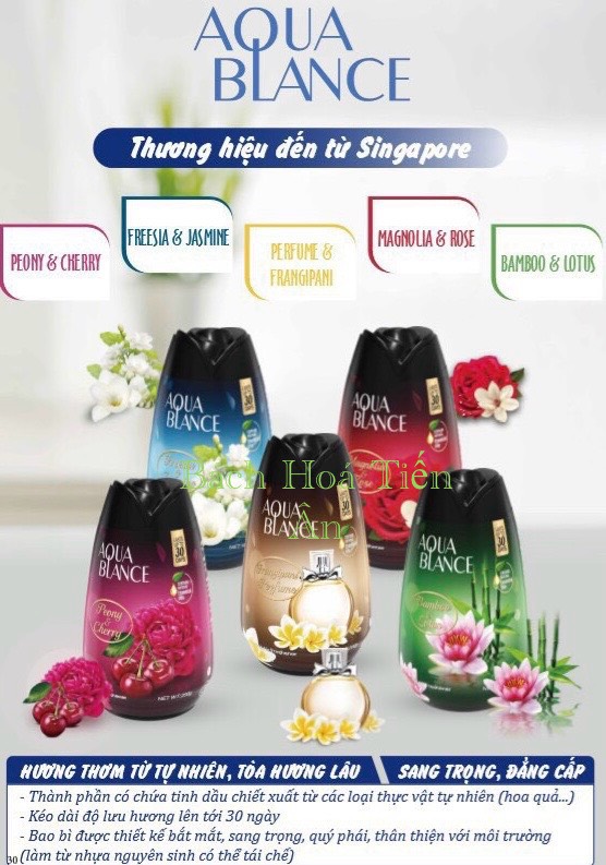 Sáp thơm khử mùi AQUA BLANCE 200g có chứa tinh dầu chiết xuất từ thực vật (hoa quả ....) từ tự nhiên