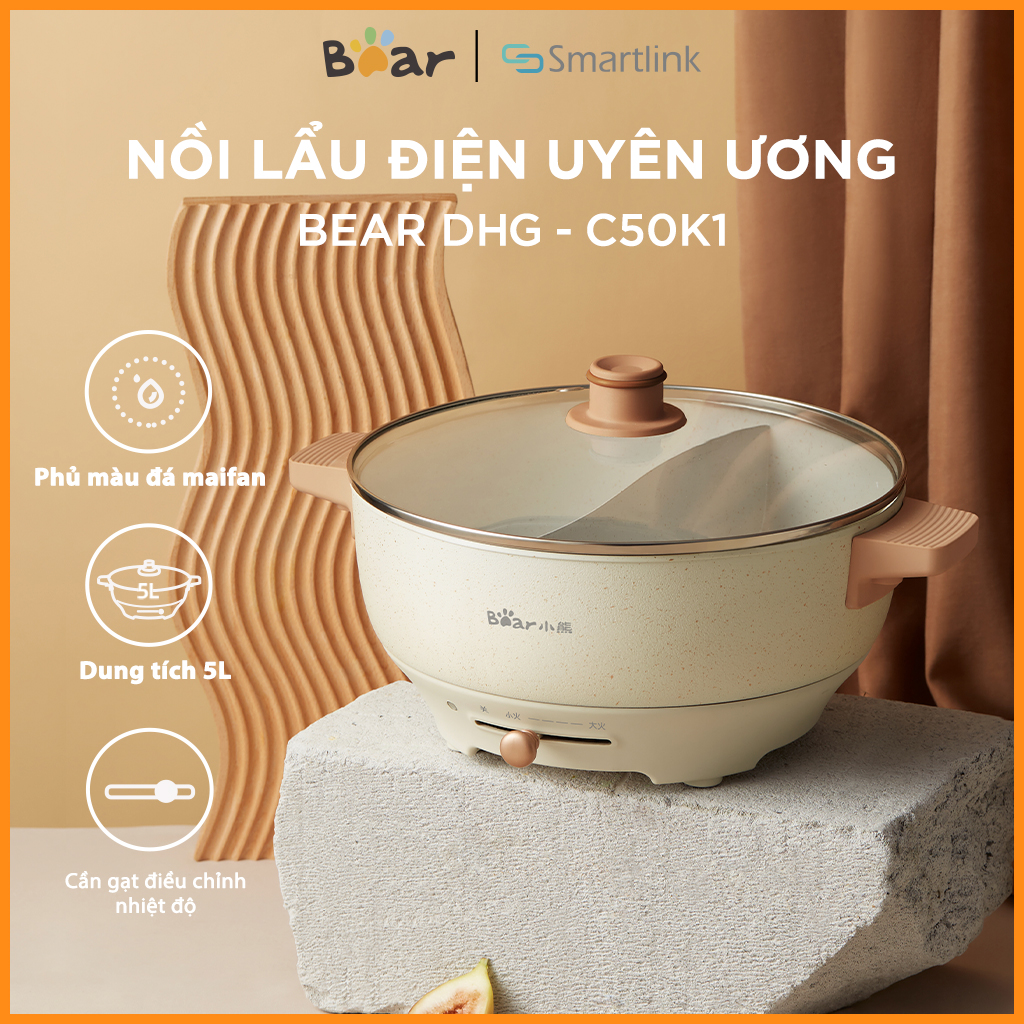 Nồi lẩu điện uyên ương bear dhg-c50k1 - hàng chính hãng