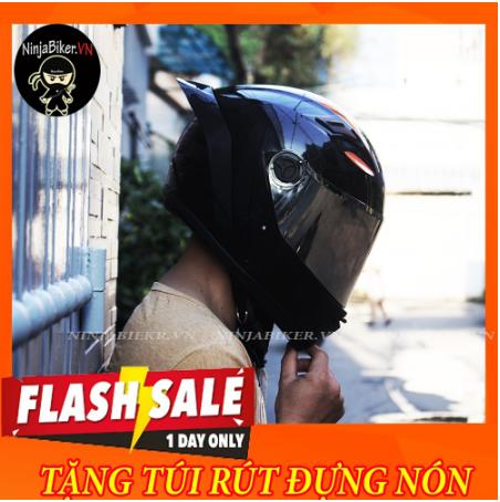 [HOT TREND]  MŨ BẢO HIỂM FULLFACE AGU ĐEN BÓNG + ĐUÔI GIÓ