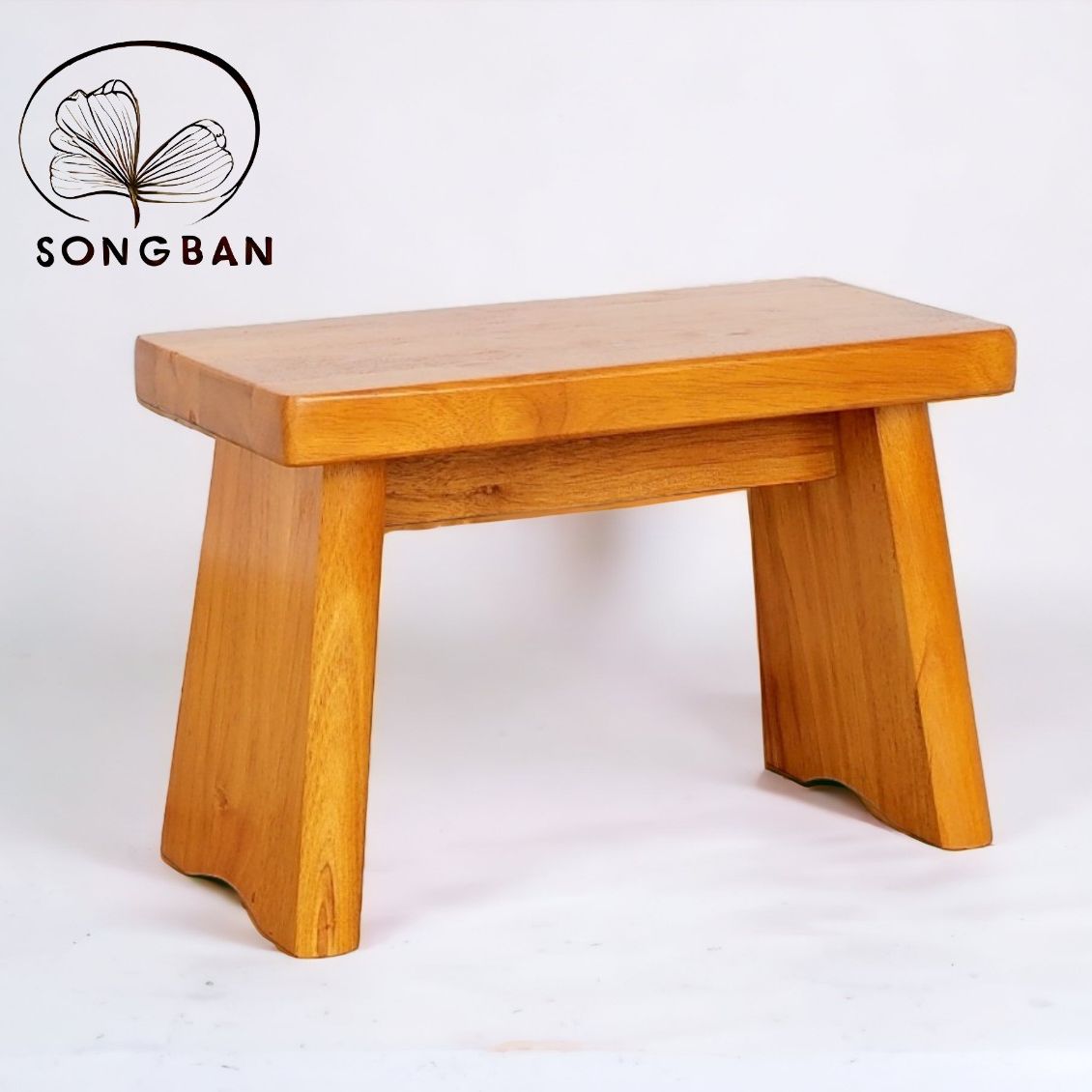 Ghế đôn gỗ cao 23.5cm, ghế đẩu gỗ cao su mặt chữ nhật - hàng vn xuất khẩu