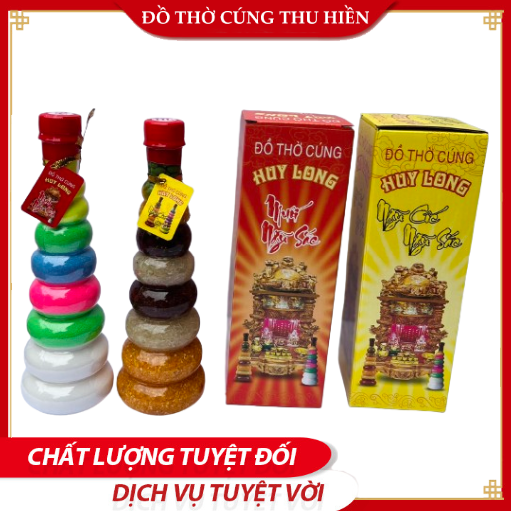 Chai Ngũ Cốc, Muối Ngũ Sắc Phong Thuỷ Để Bàn Thờ Thần Tài Size Trung - Đồ Thờ Cúng Thu Hiền