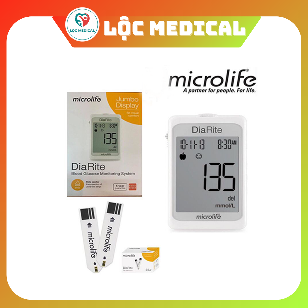 Máy đo đường huyết Microlife DiaRite BGM Kèm 50 Que - Bảo hành chính hãng 5 năm