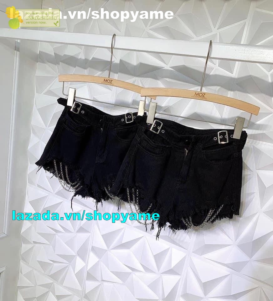 quần đùi nữ kaki sooc dây xích mt752 màu đen size s,m,l shopyame thiết kế tinh tế, phong cách thời trang mới lạ, cực chất