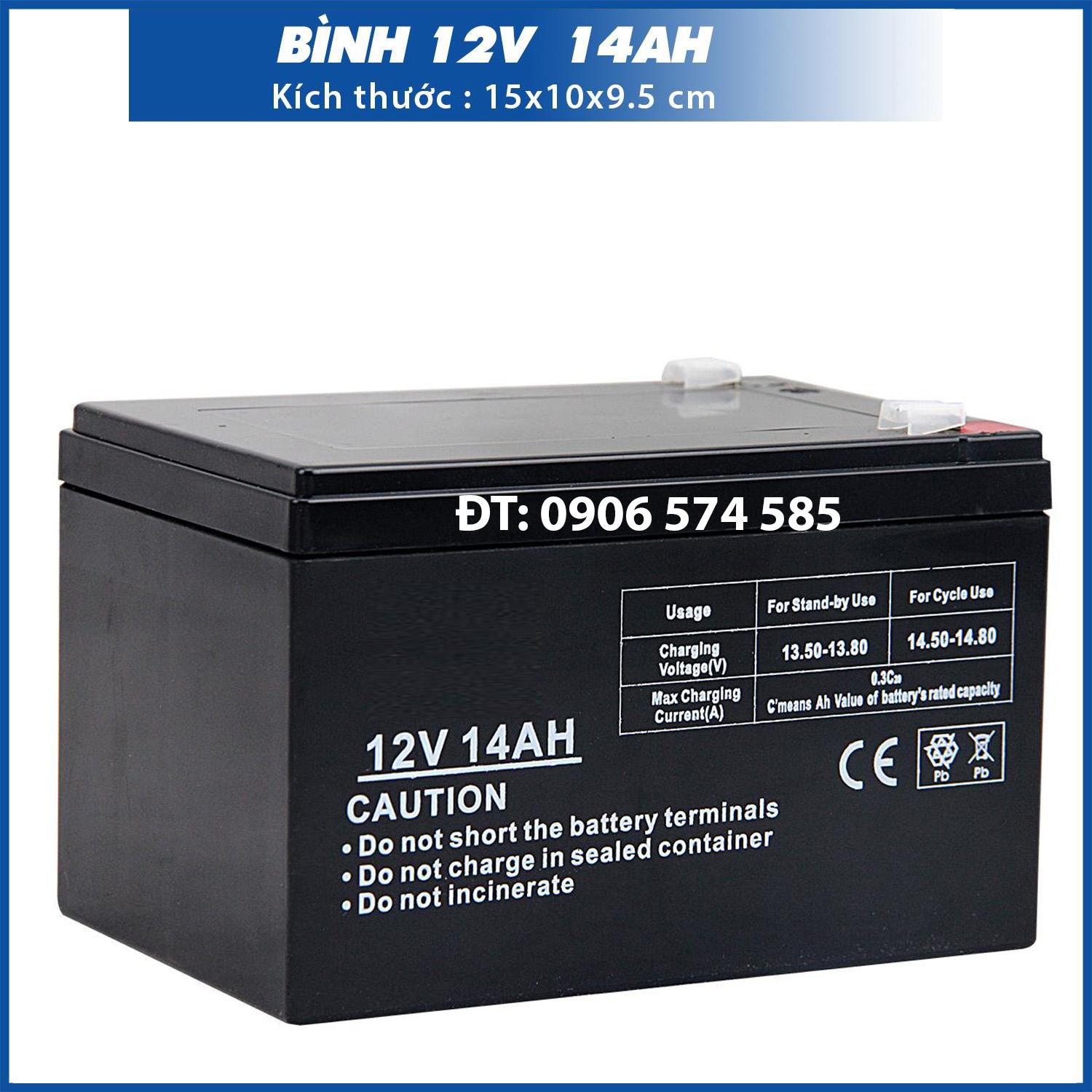 Bình ắc quy khô 12V - 14A  cho xe đạp điện loa kẹo kéo