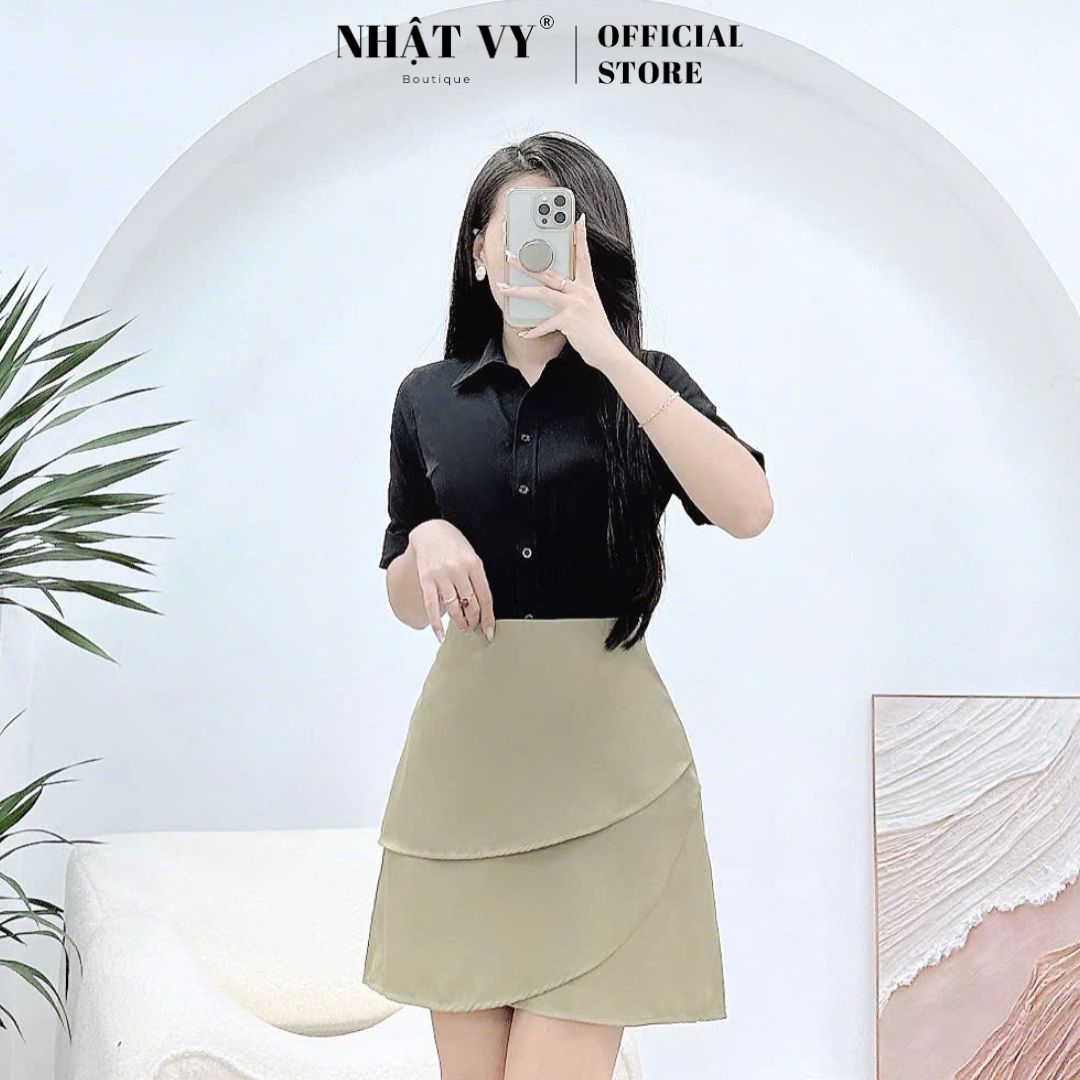 Chân váy Nhật Vy chữ A vạt chéo 2 tầng phù hợp công sở dạo phố thanh lịch - D3102