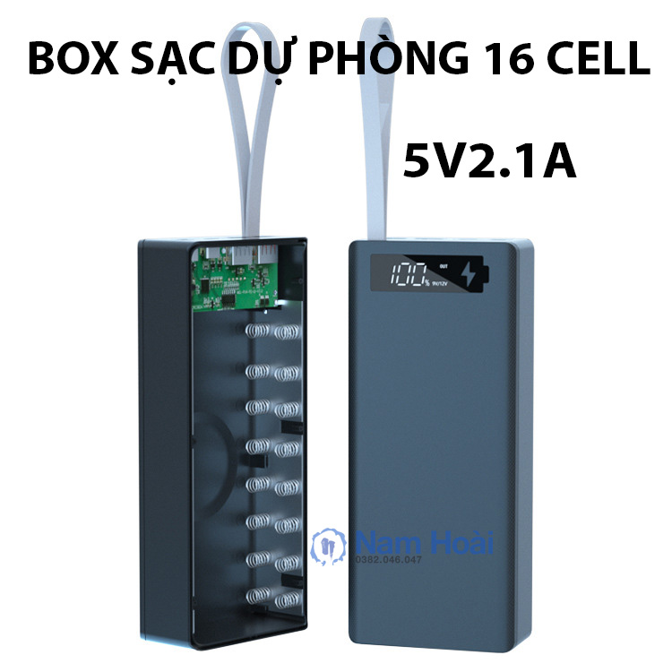 Box sạc dự phòng 16 cell 5V2.1A bản cao cấp chống ngược cực Model C16(không có pin)