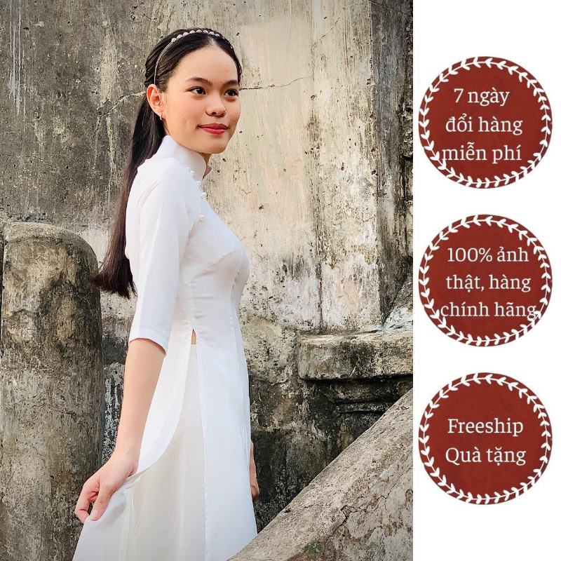 Áo dài cách tân nữ màu trơn rất sang, chất liệu lụa ngọc trai cao cấp