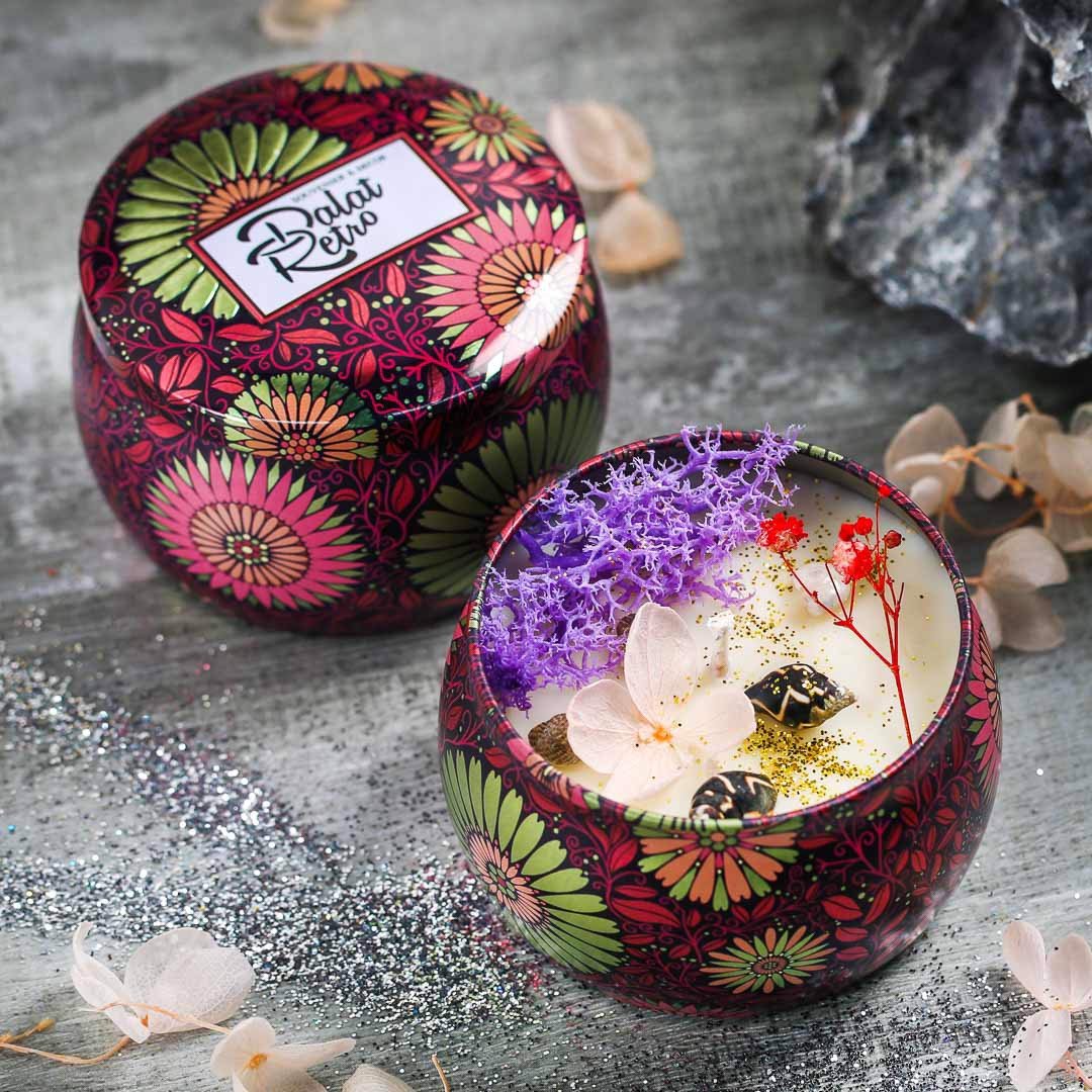 Nến thơm cao cấp bằng sáp kết hợp hoa khô-Nến thơm hoa khô thiên nhiên-Ly nến thơm