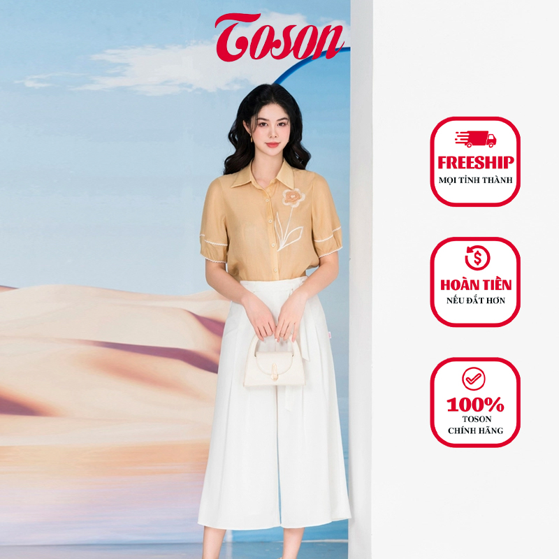 Quần culottes linen trắng xếp ly, cạp cách điệu nơ đai Limitted 24013W83 Toson