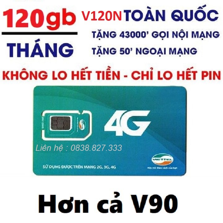 [ GIÁ GỐC ] Sim 4G Viettel Tốc Độ Cao V120N, SD70 , V90B , SD120 , V120B, V200B Dung Lượng Data Dùng
