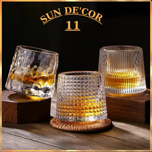Ly thủy tinh, cốc thủy tinh cao cấp đế lồi Sun Decor 11, ly rượu ngoại họa tiết