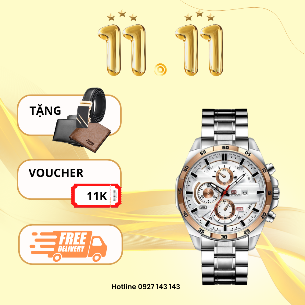 Đồng hồ nam dây thép va va voom thể thao đẳng cấp phái mạnh
