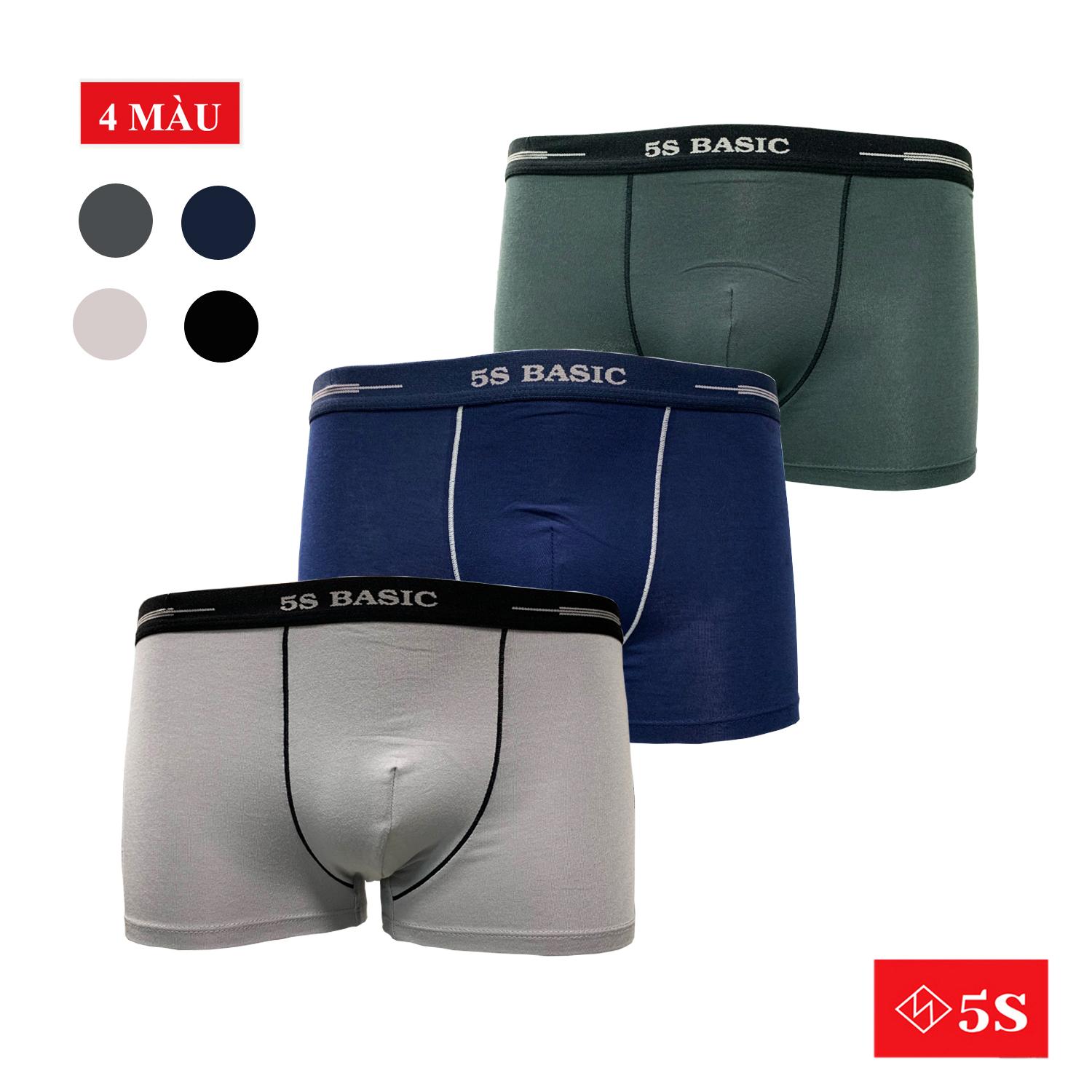 Combo 3 quần lót nam boxer 5s chất bamboo cao cấp, thấm hút, co giãn, kháng khuẩn cực tốt