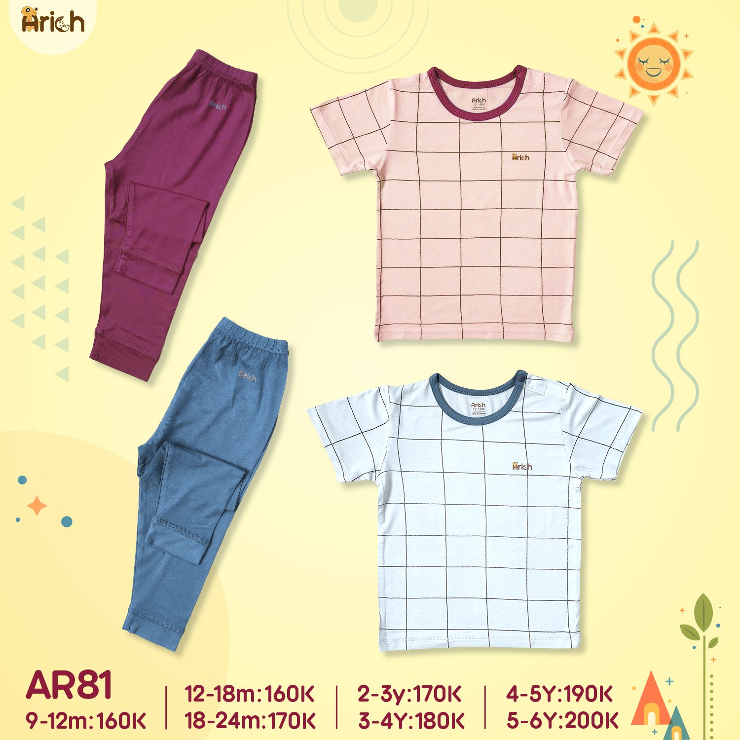Mẫu áo cộc quần dài cho bé trai, bé gái từ 9 tháng đến 6tuổi