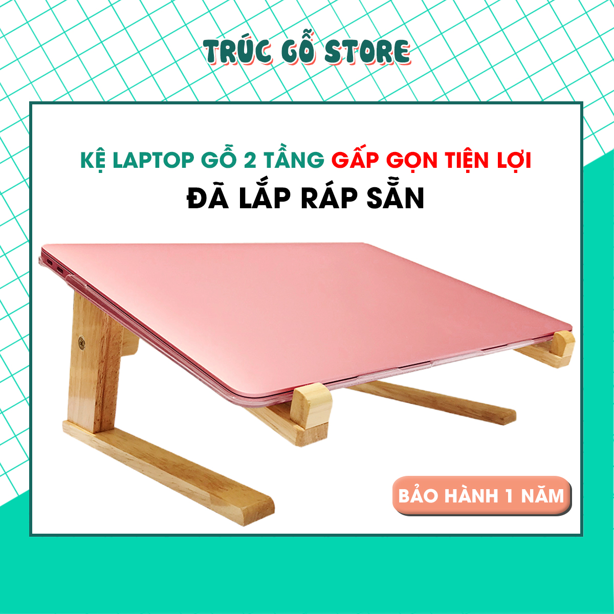 Giá đỡ laptop bằng gỗ, đồ kê máy tính, bàn để laptop đa năng, kệ để laptop từ 14 inch đến 15.6 inch