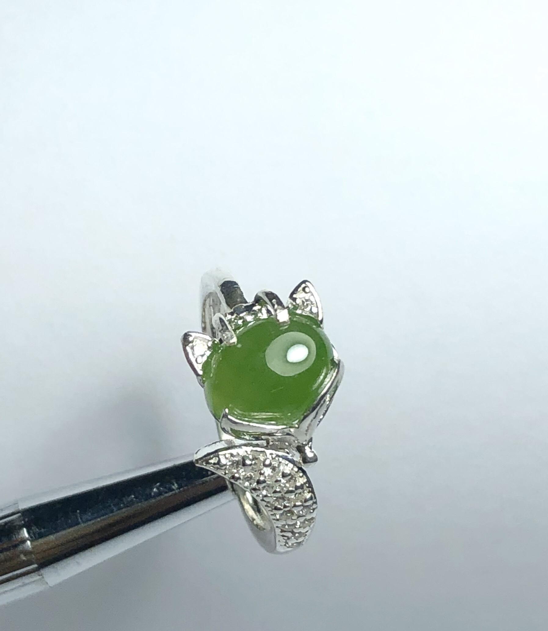 [FreeshipMAX] Nhẫn bạc  hồ ly đá ngọc bích free size