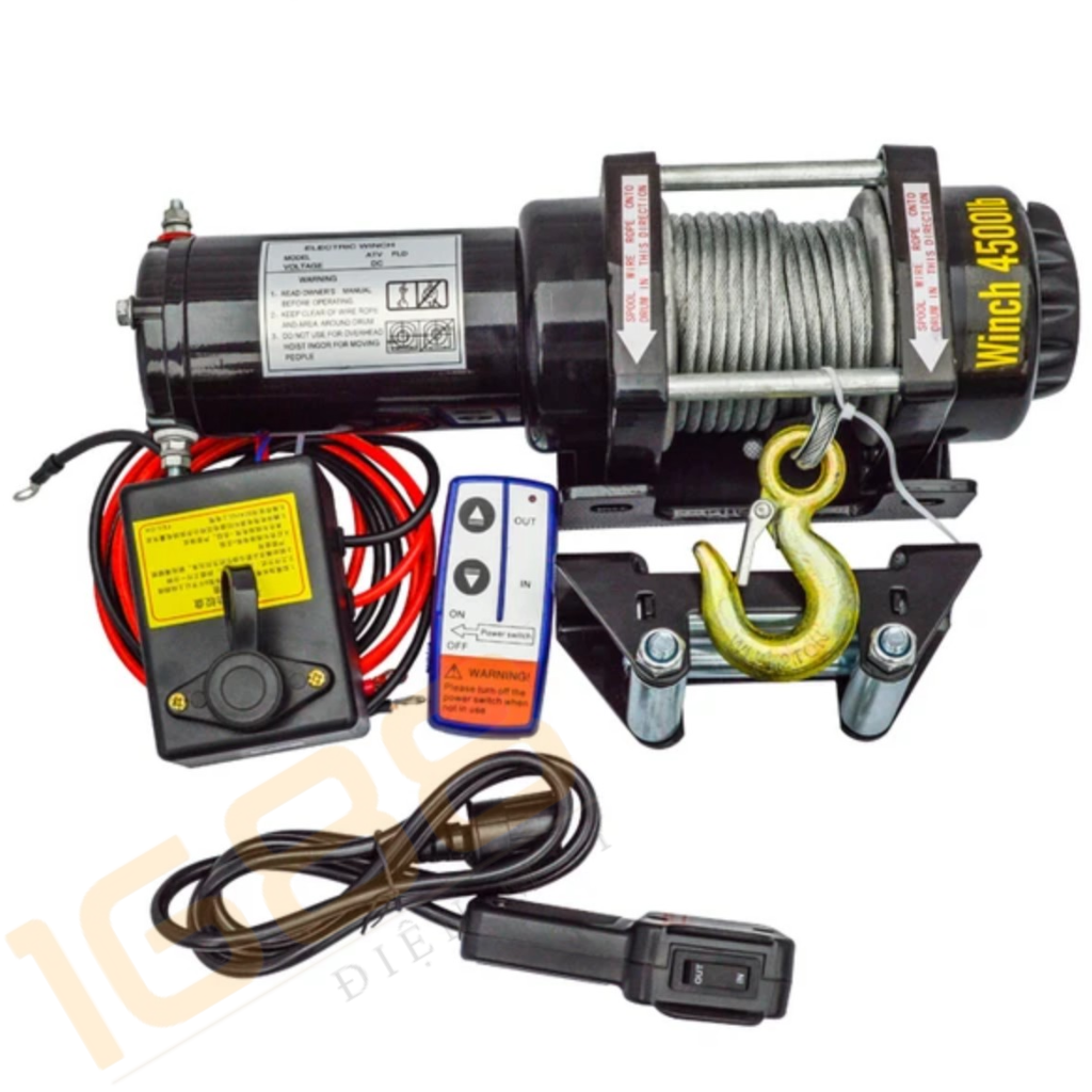 Tời điện 12v ắc quy 4500ibs lực kéo 2000kg cáp 10m có điều khiển từ xa